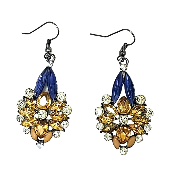 Hollywood Regency Yellow Simulated Diamonds Pierced Earrings Chandelier Dangle - Picture 1 of 11